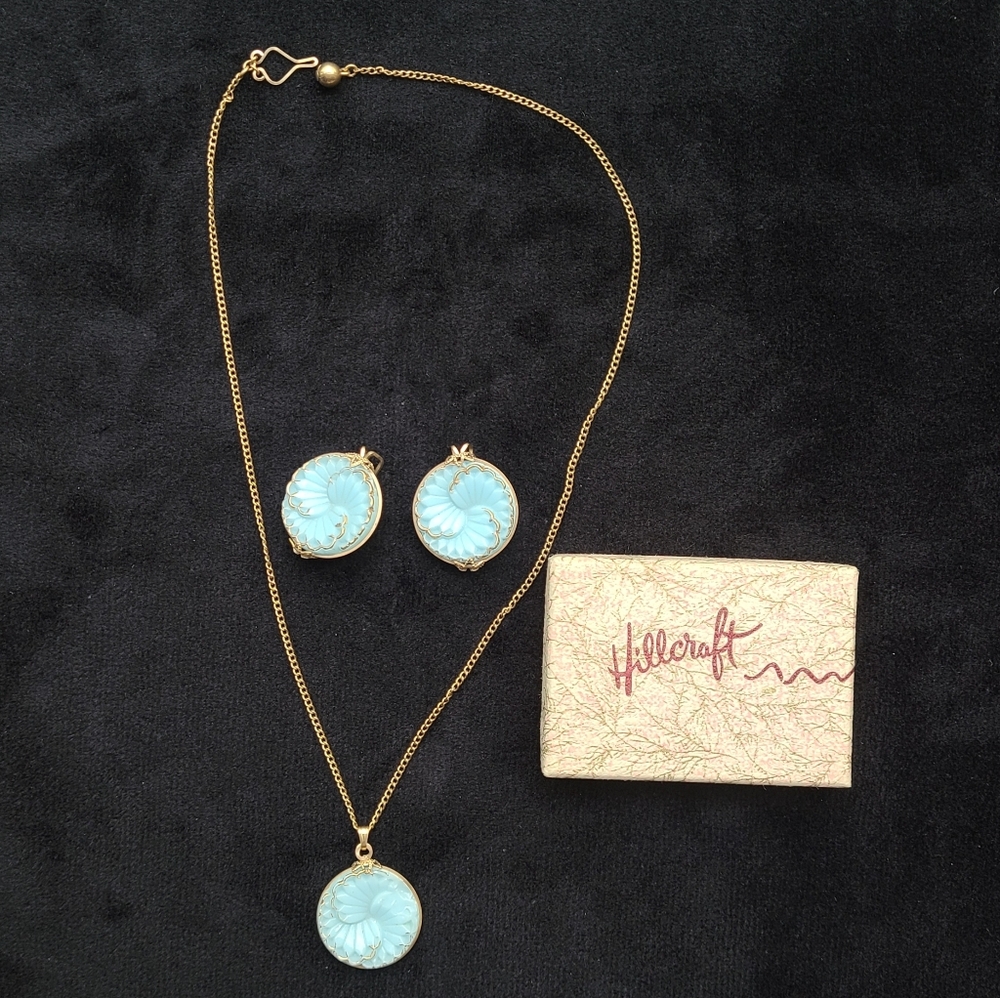 12k Vintage Blue Milk Glass Jewelry Set